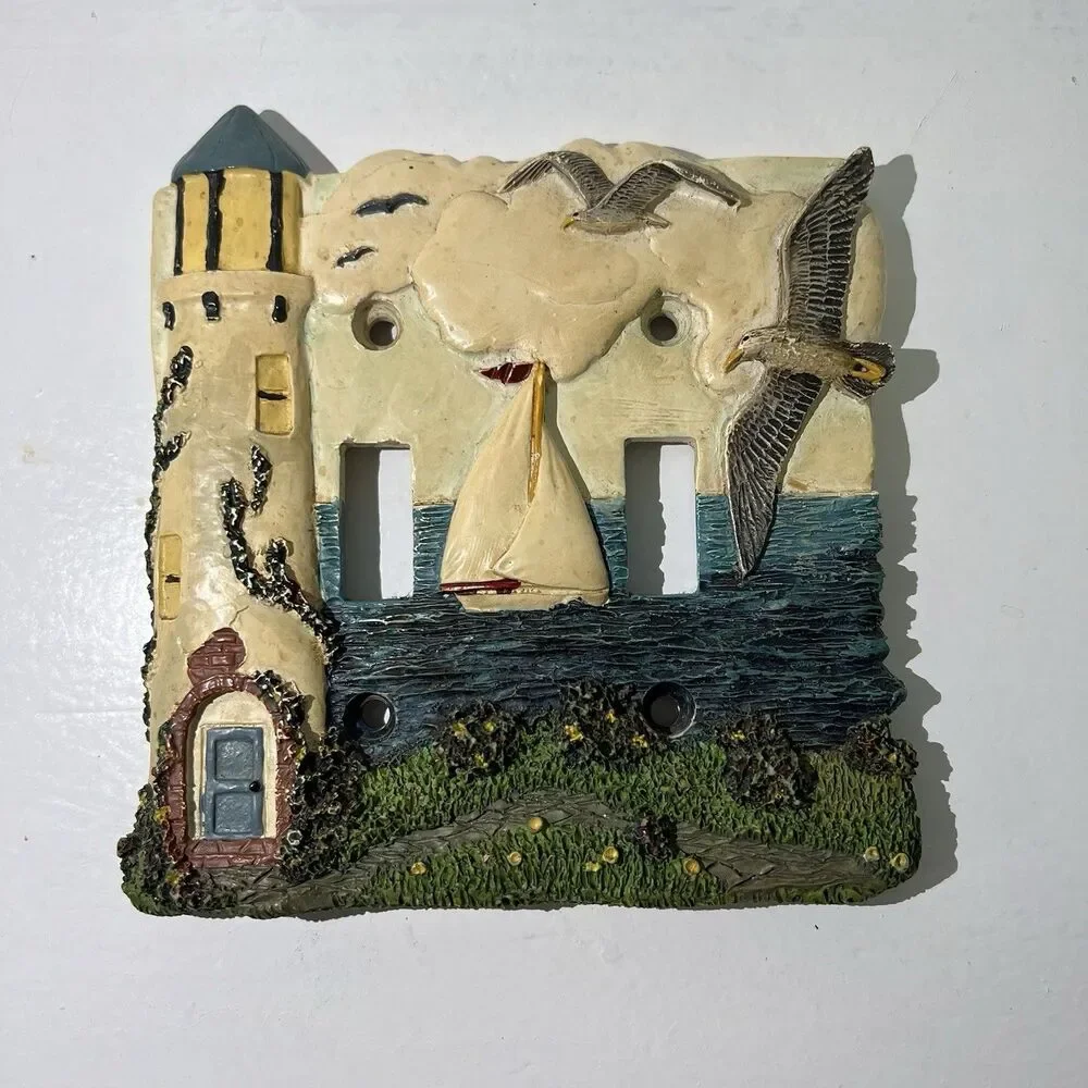 Lighthouse Ocean Seagulls & Sailboat 3D Double Light Switch Plate 5